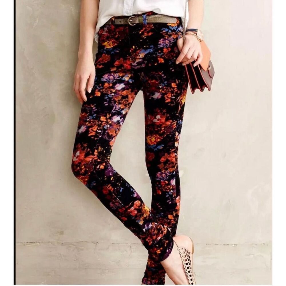 Anthropologie Pilcro and the Letterpress Pants Floral Corduroy Stretch Sz 27
